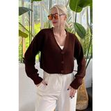 Madmext Vizon Uzun Kollu Düğmeli Crop Hırka MG2198