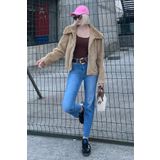 Madmext Vizon Yakalı Yumuşak Dokulu Astarlı Kadın Peluş Kürk MG2178