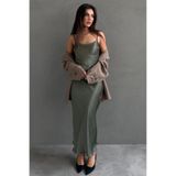 Madmext Yeşil Ayarlanabilir Askı Dantel Detaylı Kadın Saten Elbise Mg2660,Yeşil XL
