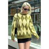 Madmext Yeşil Bisiklet Yaka Şardonlu Baklava Desenli Kazak Mg2493,Yeşil S