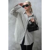 Madmext Yeşil Çizgili Oversize Kadın Gömlek Mg1688,Yeşil S