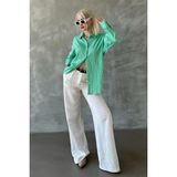 Madmext Yeşil Çizgili Oversize Kadın Gömlek MG2327 - XL