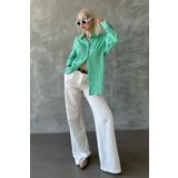 Madmext Yeşil Çizgili Oversize Kadın Gömlek Mg2327