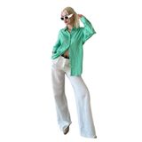 Madmext Yeşil Çizgili Oversize Kadın Gömlek Mg2327,Yeşil XL