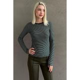 Madmext Yeşil Çizgili Uzun Kollu Kadın Body Mg2657,Yeşil XL