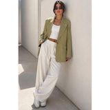 Madmext Yeşil Keten Blazer Kadın Ceket MG2443
