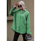 Madmext Yosun Yeşili Muslin Kumaş Basic Kadın Gömlek Mg1660,Yosun Yeşili S