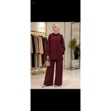 Madmy İpek dokulu kupra gömlek bol paça pantolon oversize ikili takım tesettür stil