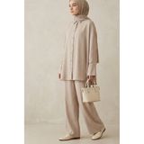 Madmy İpek Dokulu Kupra Salaş Gömlek Bol Paça Pantolon İkili Takım Tesettür Stil