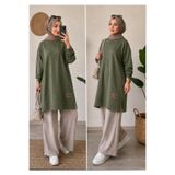 Madmy Kadın Oversize Sweatshirt Tunik Uzun Kollu Salaş Basic Günlük Spor Tunik Yağ yeşili