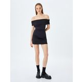 Madonna Yaka Omzu Açık Drapeli Slim Fit Mini Slip Elbise