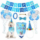 MADPET Evcil Hayvan Doğum Günü Süsleme Seti Mavi – Köpek ve Kedi için Birthday Party Konsept Paketi – Balon, Happy Birthday Banner, Bandana, Papyon, Şapka ve Parti Aksesuarları