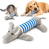 MADPET Peluş Fare Kedi Köpek Oyuncağı - Isırınca Ses Çıkaran İnteraktif Oyun Arkadaşı - Yumuşak Dokulu Çizgili Tasarım - Yavru ve Yetişkin Evcil Hayvanlar İçin - 25 x 10 x 4 cm - Gri Mavi