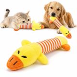 MADPET Peluş Ördek Kedi Köpek Oyuncağı - Isırınca Ses Çıkaran İnteraktif Oyun Arkadaşı - Yumuşak Dokulu Çizgili Tasarım - Yavru ve Yetişkin Evcil Hayvanlar İçin - 25 x 10 x 4 cm - Sarı Turuncu