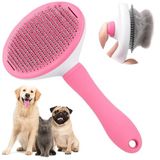 MADPET Pembe Basmalı Pet Tarak – Otomatik Tüy Temizleme Mekanizmalı – Kedi ve Köpekler İçin Uygun – Paslanmaz Çelik Uçlu – Kaymaz Saplı Epilasyon ve Bakım Tarağı