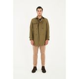 Madrid Erkek Haki Kruvaze Yaka Slim Fit Pamuk Karışımlı Trençkot - 52 - Haki-KH391