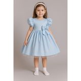 Madya Butik Kız Çocuk Ön Arka Fiyonk Detaylı Yaka Incili Balo Parti Mezuniyet Doğum Günü Elbise - 3 - 4 Yaş - Bebe Mavi