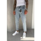 MADZEYMODA Buz Mavi Boyfriend Kalıp Kar Yıkama Denim Kumaş Erkek Jean Kot Pantolon KE-420