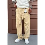 MADZEYMODA Erkek Baggy Kalıp Kuşaklı Likralı Bej Gabardin Pantolon Ke-1006