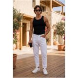 MADZEYMODA Erkek Boyfriend Denim Beyaz Jean Kot Pantolon