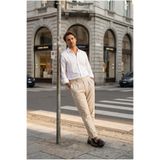 MADZEYMODA Erkek Boyfriend Kalıp Pileli Duble Paça Bej Kumaş Pantolon MZ-1023