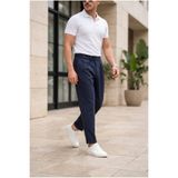 MADZEYMODA Erkek Boyfriend Kalıp Pileli Duble Paça Lacivert Kumaş Pantolon MZ-1021