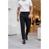 MADZEYMODA Erkek Boyfriend Kalıp Pileli Duble Paça Siyah Kumaş Pantolon MZ-1020