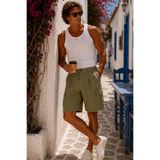 MADZEYMODA Erkek Kargo Cepli Pileli Haki Keten Yazlık Şort LS-93070