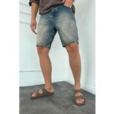 MADZEYMODA Erkek Mavi Denim Kumaş Eskitmeli Jean Kot Şort KE-589