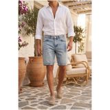 MADZEYMODA Erkek Mavi Denim Kumaş Jean Kot Şort KE-1174