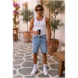 MADZEYMODA Erkek Mavi Denim Kumaş Jean Kot Şort KE-1198