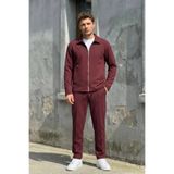 MADZEYMODA Erkek Mevsimlik Krep Kumaş Fermuarlı Ceket & Çimalı Pantolon Bordo Alt Üst Takım Rahat Kalıp LS-0878