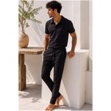 MADZEYMODA Erkek Oysh Kumaş Siyah Polo Yaka T-Shirt & Pantolon Alt Üst 2'li Takım MZ-2732