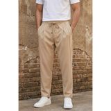 MADZEYMODA Erkek Pileli Çimalı Bej Pantolon Lastikli Bağcıklı Rahat Kalıp Günlük Pantolon LS-23136