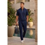 MADZEYMODA Erkek Regular Lacivert Yarım Fermuarlı Dik Yaka T-Shirt & Çimalı Pantolon Alt Üst 2'li Takım MZ-2719