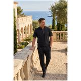 MADZEYMODA Erkek Regular Siyah Yarım Fermuarlı Dik Yaka T-Shirt & Çimalı Pantolon Alt Üst 2'li Takım MZ-2719