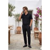 MADZEYMODA Erkek Siyah Regular Kalıp Oysh Kumaş Polo Yaka T-Shirt & Pantolon Alt Üst 2'li Takım MZ-2727