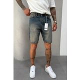 MADZEYMODA Mavi Denim Kumaş Eskitmeli Erkek Jean Kot Şort Mz589