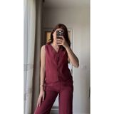MAESTRO WOMAN Kadın Bordo Modal Kumaş Düğmeli Yelek Rahat Pantolon Takım