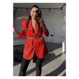 MAESTRO WOMAN Kadın Nar Çiçeği Astarlı Süs Cepli Mat Saten Blazer Ceket