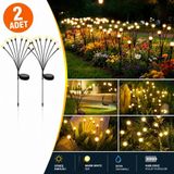 Maetheus 2'li Güneş Enerjili 70 cm Firefly Bahçe Lambası 8 LED Aydınlatma Dekoratif Solar Dış Mekan Balkon Yürüyüş Yolu - Sarı ışık