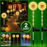 Maetheus 2'li Güneş Enerjili Karahindiba Bahçe Lambası Solar LED Dekoratif Dış Mekan Aydınlatma Sıcak Beyaz - Sarı ışık