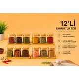 Mafa Home 12'li Bambu Vakum Kapaklı Borosilikat Cam Baharatlık Bambu Altlıklı 250 ml - Şeffaf - Açık Kahverengi