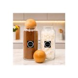 mafa home 2'li Ahşap Top Kapaklı Türk Kahvesi Şeker Cam Saklama Kavanozu 1400 Ml Etiket Hediyeli