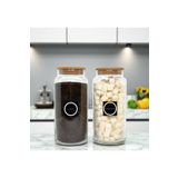 mafa home 2'li Ahşap Vakum Kapaklı Cam Çay Şeker Saklama Kavanozu Seti 1400 ml Etiket Hediyeli