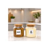 Mafa Home 2'Li Ahşap Vakum Kapaklı Cam Hazır Kahve Süt Tozu Saklama Kavanozu Seti 500 Ml Etiket Hediyeli
