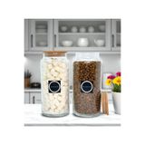 mafa home 2'li Ahşap Vakum Kapaklı Kahve Şeker Cam Saklama Kavanozu 1400 ml Etiket Hediyeli
