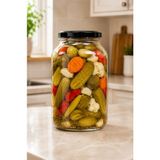 Mafa Home 3 Litre Cam Turşu Kurma ve Saklama Kavanozu Metal Vakumlu Kapak Geniş Ağızlı Kalın Cam - Şeffaf - 1 Adet - 3 lt