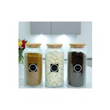 mafa home 3'lü Ahşap Vakum Kapaklı Cam Çay Şeker Hazır Kahve Saklama Kavanozu 1400 ml Etiket Hediyeli
