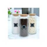 mafa home 3'lü Ahşap Vakum Kapaklı Cam Çay Şeker Tuz Saklama Kavanozu 1400 ml Etiket Hediyeli